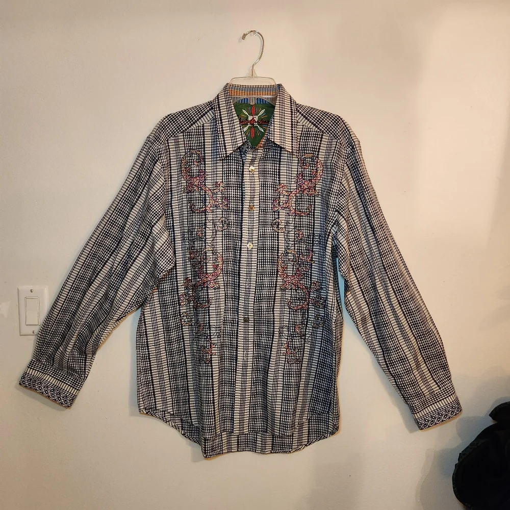 Robert Graham Plaid Embroidered Mens Shirt Suze Large - Picture 5 of 16